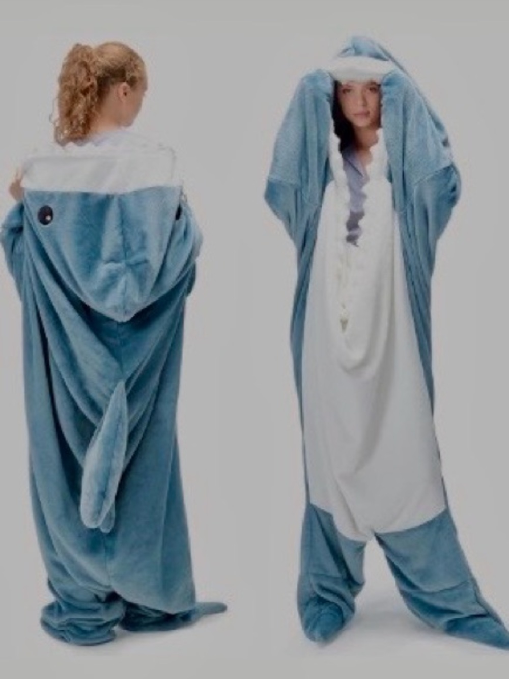 Blue Shark Hooded Plush costume/ blanket Onesie - Cozy Size Adult M